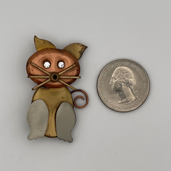 Cat 2"  Brooch Mixed Metals Rhinestones Eyes - Picture 8 of 8